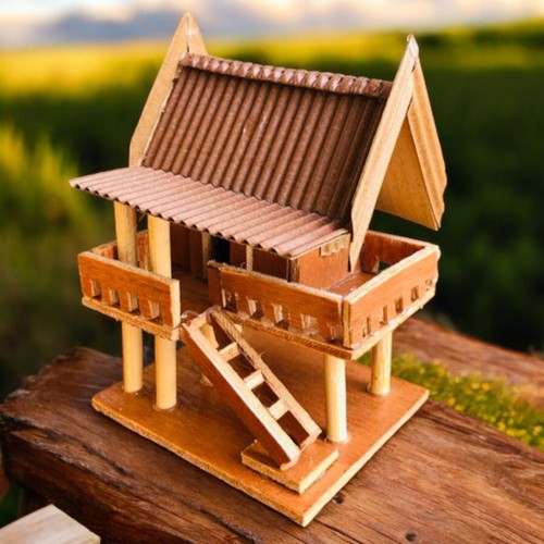 Traditional Bamboo Wood Thai House Spirit Handmade Miniature Model Doll Gift 1pc - Picture 10 of 15