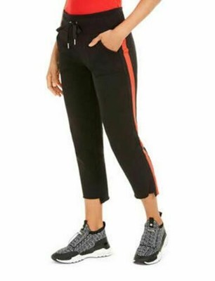 Stripe Wide-Leg Step-Hem Joggers, Black 