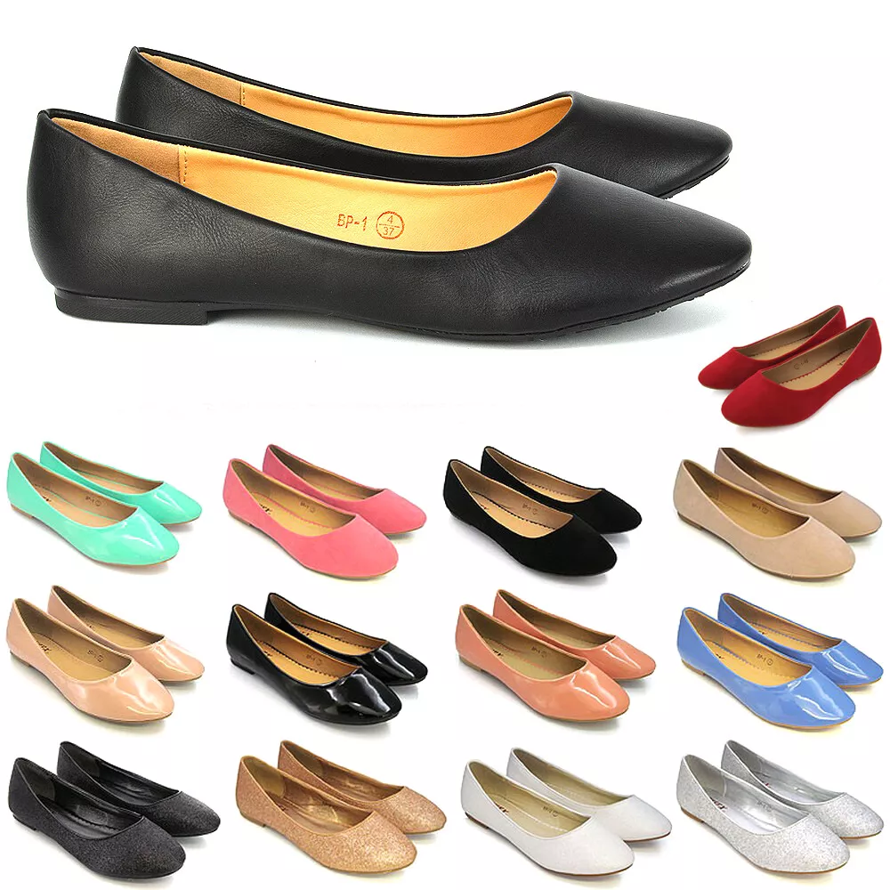 Womens Flat Pumps Ladies Glitter Ballet Ballerina Dolly Bridal Shoes Size 3 8