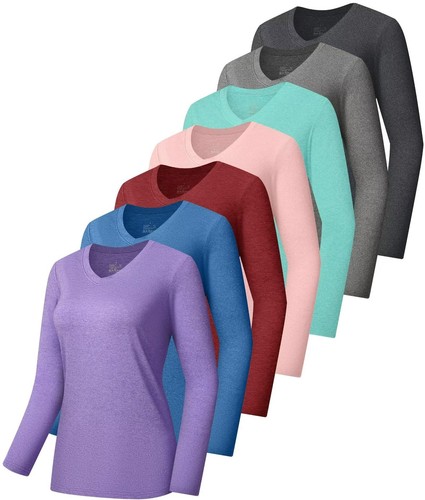 7 Pack Long Sleeve Workout Tops for Women Quick Dry Athletic Running Shirts U...