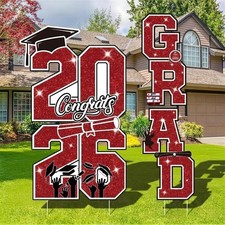 Graduation Yard Sign Class of 2026 Decorations, 4Pcs Large Size Red and Black Co