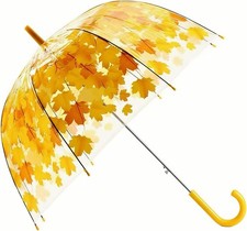 ThreeH Clear Dome Bubble Umbrella with Leaves Automatic Switch Long Handle Strai