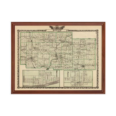 Old Map of Ogle County, IL 1876 - Vintage Illinois Art