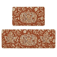 Fall Decorations Pumpkin Maple Leaves Orange Non Slip Kitchen Mats Gift 2PCS