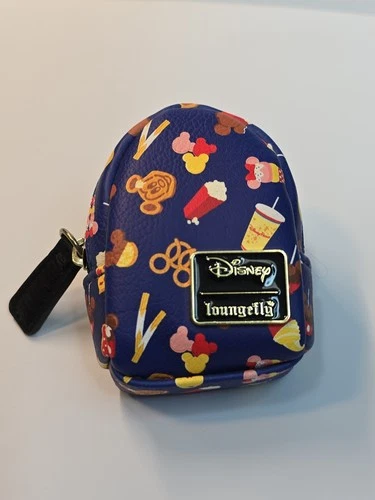 Loungefly Disney Mickey & Minnie Snack Print Blue Mini Backpack Keychain
