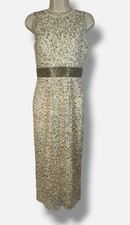 Mac Duggal Women's Beige Geometric Embellished Sleeveless Midi Dress Size 0