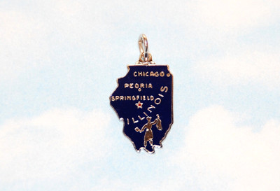 Sterling Silber Vintage Emaille Illinois Karte Reise Charm oder Anhänger