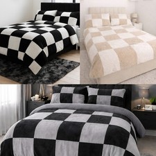 Teddy Fleece Checked Duvet Cover & Pillowcase Bedding Set or Fitted Sheet
