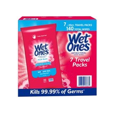 Wet Ones Antibacterial Hand Wipes Travel Pack Fresh Scent 140 Wipes 7 Packs