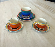 Grays Pottery Susie Cooper Hand-Painted Stripe Tea Cups & Saucers Set of 3