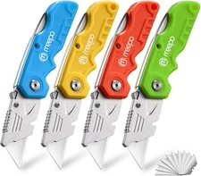 4 Pack Folding Box Cutter – Heavy Duty Utility Knife with 10 Extra Razor Blade