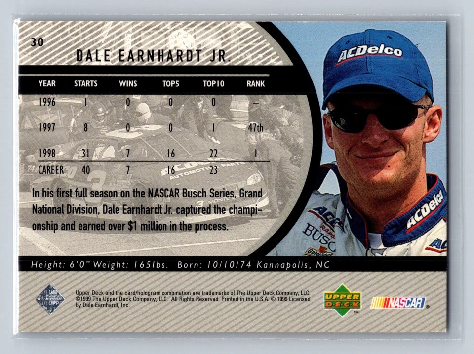 1999 Upper Deck Road to the Cup #30 Dale Earnhardt Jr. NASCAR - Image 2 of 2