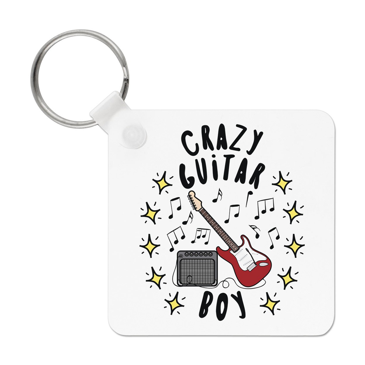 Crazy Guitar Boy Stars Keyring Key Chain Music Rock N Roll Guitarist Son Funny