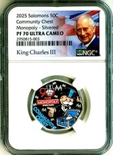 2025 50c Solomon Islands Monopoly Community Chest Silver Plated NGC PF70 UC