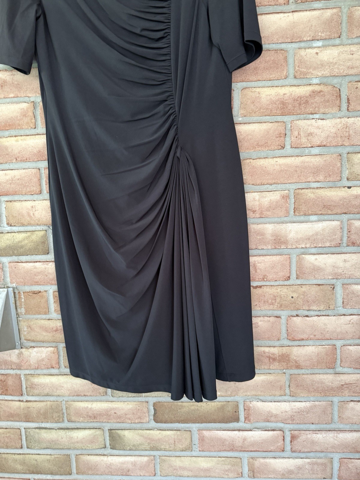 CALVIN KLEIN Solid Black Stretch Round Neck Ruche… - image 4