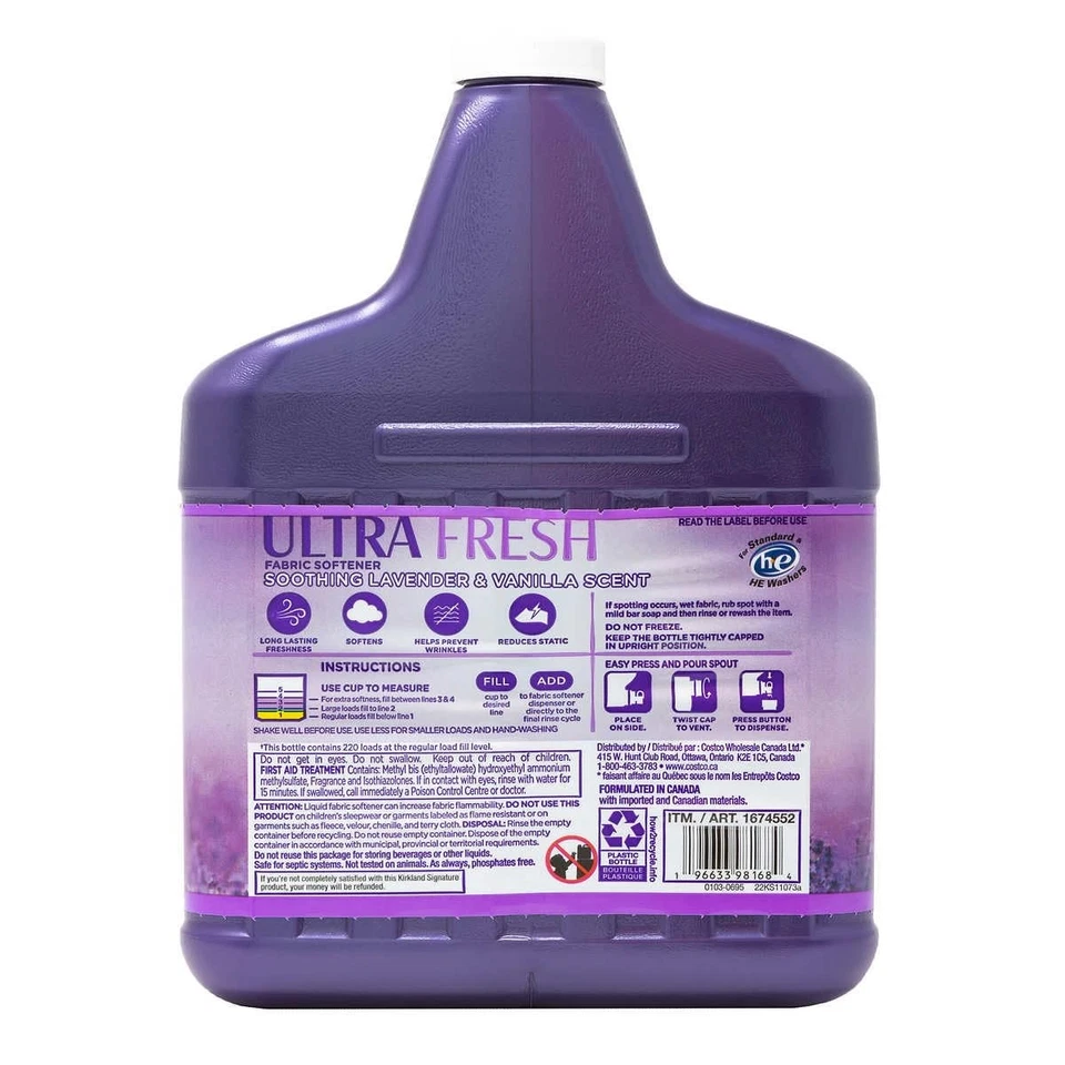 Suavizante de tela de lavanda calmante Kirkland Signature UltraFresh, 148 onzas líquidas Foto 2 de 2