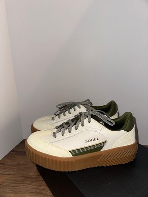 sorel ona ave T-Toe white and olive sneakers with brown sole