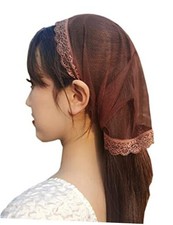 Triangle Chapel Veil Mantilla Lace Headcovering Catholic Latin Mass M15 Brown