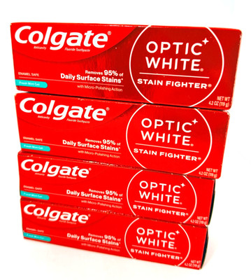 Colgate Optic White Stain Fighter Toothpaste 4 Pack 4.2 oz Fresh Mint Exp 26/27
