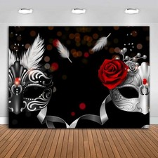 7x5ft Masquerade Backdrop, BJXYME582, Silver Rose, Black, Feather, Birthday