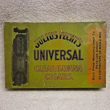 Julius Fecht’s Universal, Clear Havana Cigars Hinged Metal Cigar Tin, Ottumwa IA