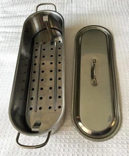 Fish Poacher Kettle French Style Stainless Steel Pan Oval 18" Lid w/ Lifter NEW