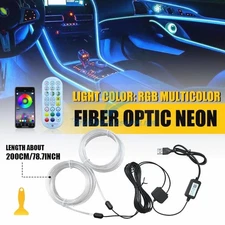 Car Interior Ambient Lighting APP Neon LED Light Trim Glow Optic Fiber Strip