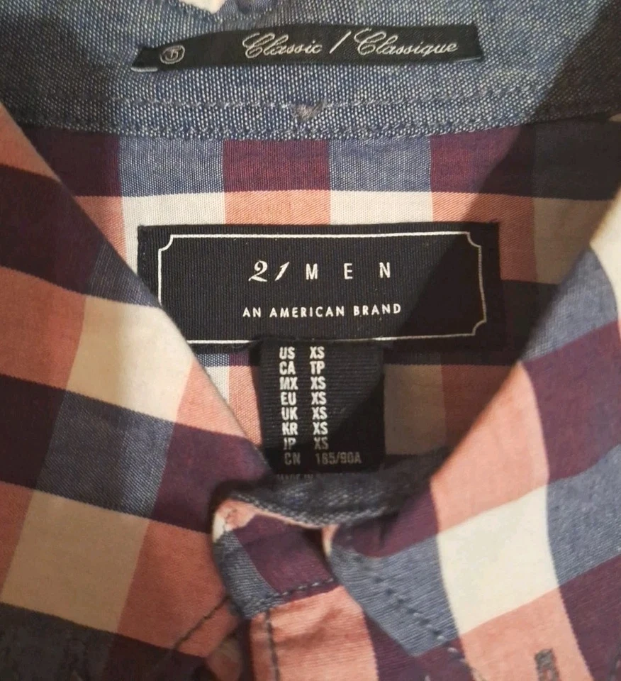 Camisa a Cuadros 21 Hombres Marca Americana Niños Talla M Cuello A Cuadros Azul Marino/Rosa Foto 2 de 4