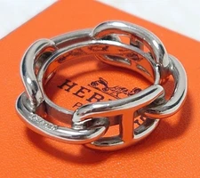 Hermes Lucade Scarf Ring Chain d’Ancre Silver Used Versatile Jewelry