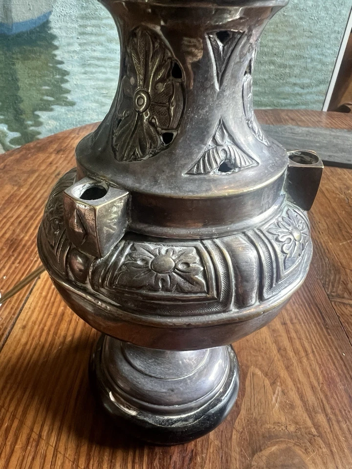 Encensoir Monté en lampe Métal Argenté XIx Eme Messe Prêtre Religieux - Photo 3/4