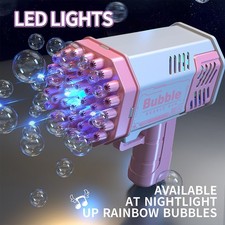 40 Holes Bubble Gun Bazooka Rocket Bubble Machine LED Rechargeable Kids Toy Pink