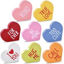 Valentine'S Day Table Decorations, 8Pcs Wooden Conversation Hearts Decor for Hom