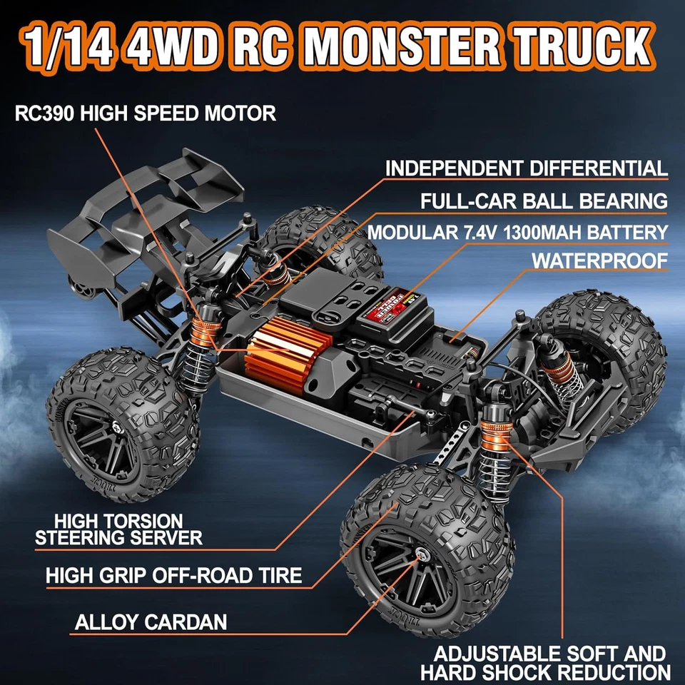 Macchina Telecomandata Professionale 1:14 per Adulti E Ragazzi, RC Car 4WD Off-R - Immagine 4 di 4