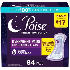 Poise Incontinence Pads, 8 Drop Overnight, 84 ct