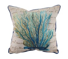 Betsy Drake Blue Coral Print Beige In Outdoor Decorative Throw Pillow 18in.