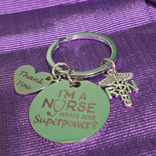 New Nurse RN  Stainless Metal Keychain Gift Ornament Purse Charm Made In USA (Canadian Pre-Owned)