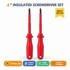 2pc Insulated Screwdriver Set 4" Flathead Phillips Electrical DIY Tools
