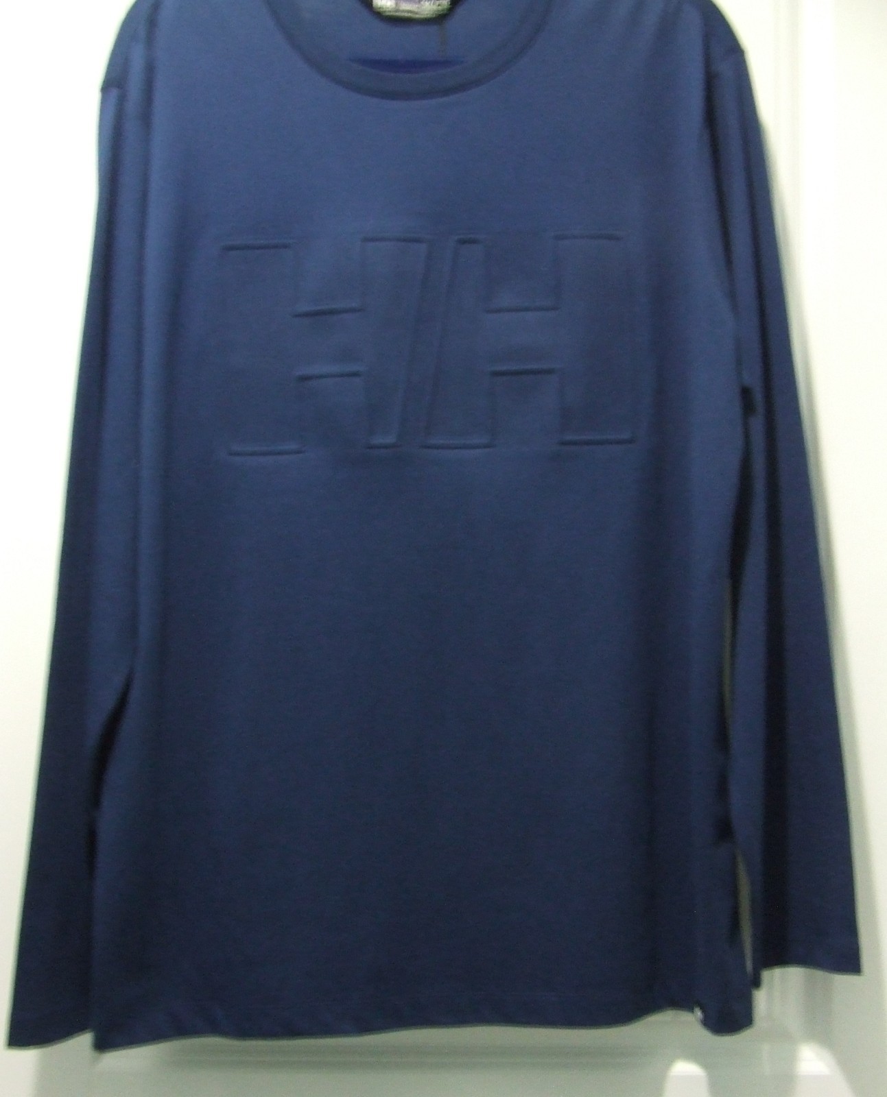 Helly Hansen Men's Long Sleeve Crew T-Shirt Navy Blue HH Logo Embossed XL NEW