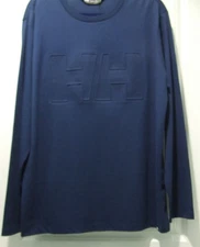Helly Hansen Men's Long Sleeve Crew T-Shirt Navy Blue HH Logo Embossed XL NEW