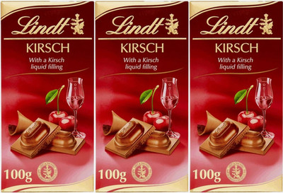   LINDT CHOCOLATE - SET of 3 - 100G -  KIRSCH CHERRY  LIQUEUR FILLING    