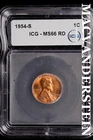 1954-S Lincoln Wheat Cent-ICG MS 66 RD Choice Gem BU No Reserve #SLL989