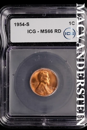 1954-S Lincoln Wheat Cent-ICG MS 66 RD Choice Gem BU No Reserve #SLL989