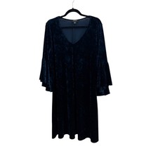 Karen Kane Blue Plush Velveteen Dress Flare Sleeves 0X/L WitchyFairy Forrest