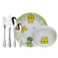 WMF Safari Kinder Geschirrset 6-Teilig & Zwerge Kinderbesteck Set 4-Teilig, Kind