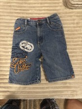 Vintage Y2K Ecko Unlimited Kids Embroidered Denim Shorts - Blue and Orange Sz 6