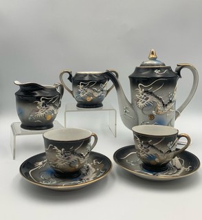 Japanese Dragonware Tea Set Moriage Ceramic Vintage 1960s