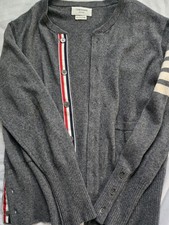 Thom Browne Wool Cardigan Size 2 Grey 4 Bar Stripe Made In Scotland Authentic