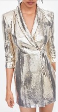ZARA Gold Sequin Wrap Blazer Tuxedo Dress Bloggers ASO Trinny Real Housewives XS