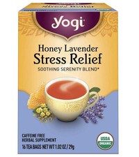 Yogi Honey Lavender Stress Relief Herbal Tea 16 Bags Caffeine-Free Organic USDA
