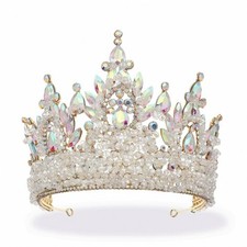 Crystal Crown with Comb Golden-Hued Crystal Crown Tall for Weddings